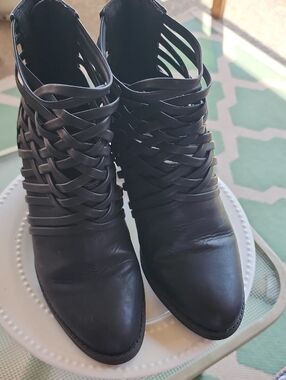Woven Strap Black Women's Ankle Boots
